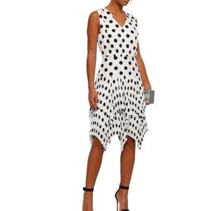 Mikael Aghal Pleated Polka Dot Crepe Dress